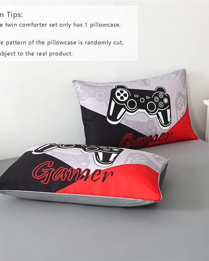 KAKKI 5 Piece Boys Full Gamer Comforter Set with Sheets, 3D Colorful Video Game Controller Comforter for Kids Teen, All Season Soft Microfiber Gaming Bedding Set(Red,Full) - LeafyLoom