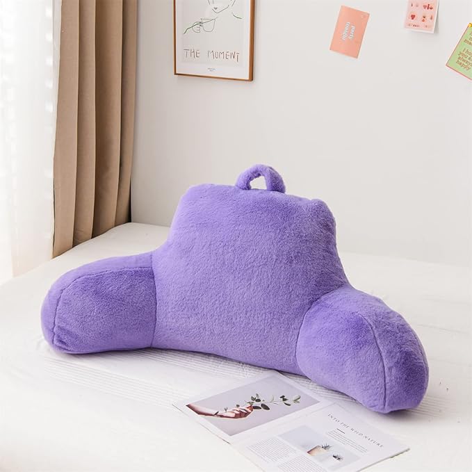 A Nice Night Faux Fur Reading Pillow Bed Wedge Large Adult Children Backrest with Arms Back Support for Sitting Up in Bed/Couch for Bedrest,LightPurple - LeafyLoom