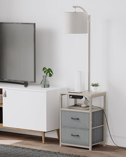 SUNMORY Floor Lamp with Table & 2 Drawers, Lamp with USB Port and Outlet, Lamps for Nightstand with 3 Color Temperature Led Bulb Included, Floor Lamps for Living Room, Bedroom and Home Office, Grey - LeafyLoom