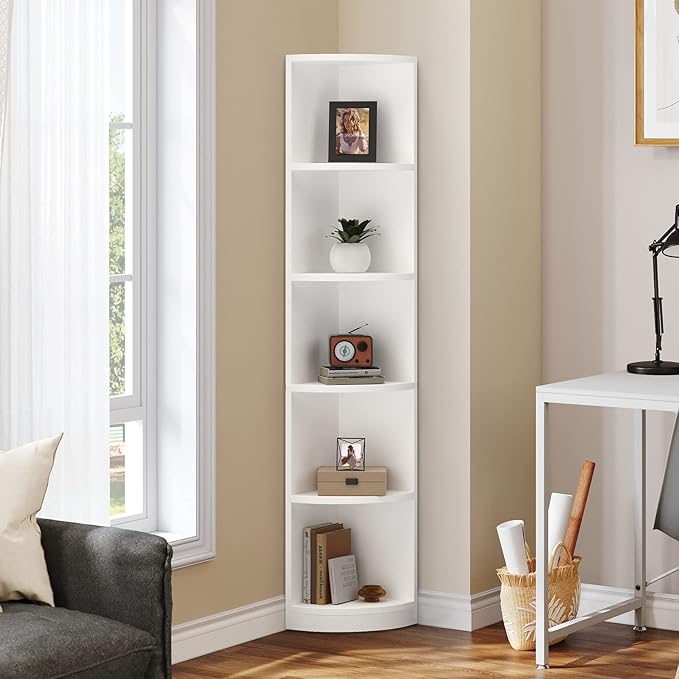 YITAHOME 5-Tier Corner Shelf, 70.8" Tall Modern Free Standing Corner Bookshelf, 5 Shelf Display Corner Bookcase and Bookshelves,Wooden Open Storage Book Shelves for Living Room, Home Office, White - LeafyLoom