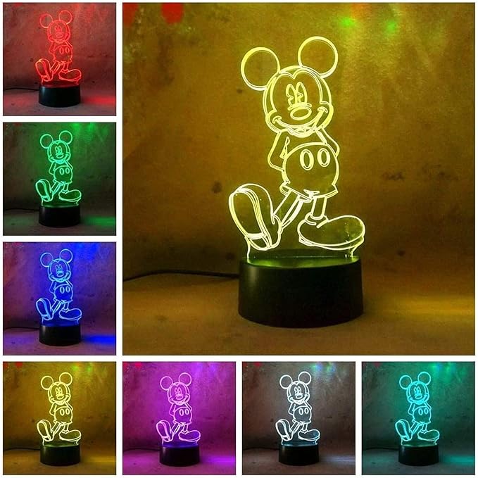 Cute Cartoon Mickey Mouse 3D Night Light LED 7 Color Illusion Table Lamp Birthday Child Kids Baby Gifts Christmas Xmas Birthday - LeafyLoom