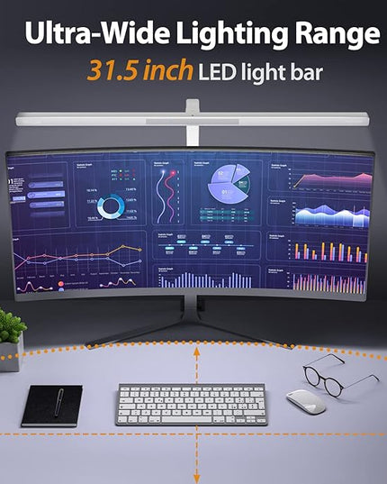 Quntis LED Desk Light, 31.5'' Super Bright Wide Desk Lamps for Home Office, 20W Dimmable 5 Brightness & 4 Color Architect Clamp Task Lamp, Flexible Gooseneck Office Light for Monitor Workbench Studio - LeafyLoom