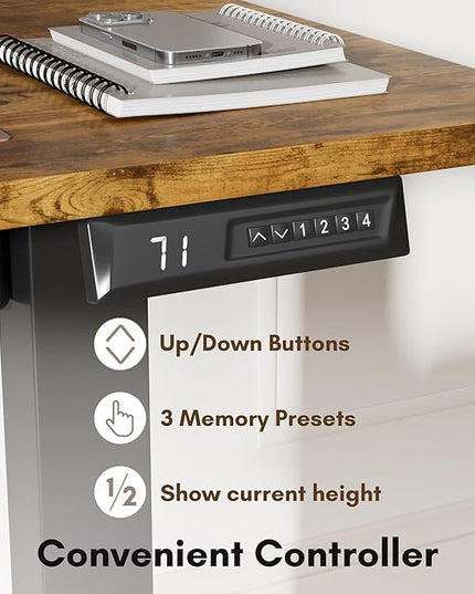 Electric Standing Desk 55 Inch, Ergonomic Height Adjustable Table with T-Shaped Metal Bracket Modern Computer Workstations for Home Office, 55 x 24 Inch, Rustic Brown - LeafyLoom
