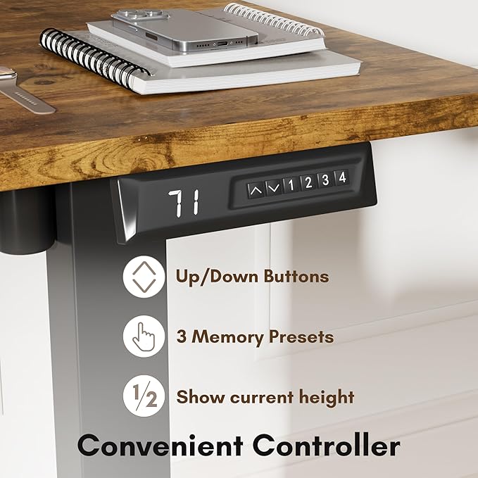 Electric Standing Desk 40 Inch, Ergonomic Height Adjustable Table with T-Shaped Metal Bracket Modern Computer Workstations for Home Office, Rustic Brown, 40 x 24 Inch - LeafyLoom