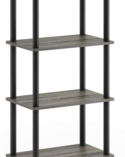 Furinno Turn-N-Tube No Tool 4-Tier Storage Shelf, Narrow, French Oak Grey/Black - LeafyLoom