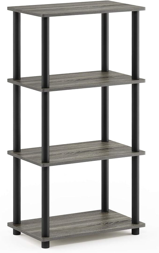 Furinno Turn-N-Tube No Tool 4-Tier Storage Shelf, Narrow, French Oak Grey/Black - LeafyLoom