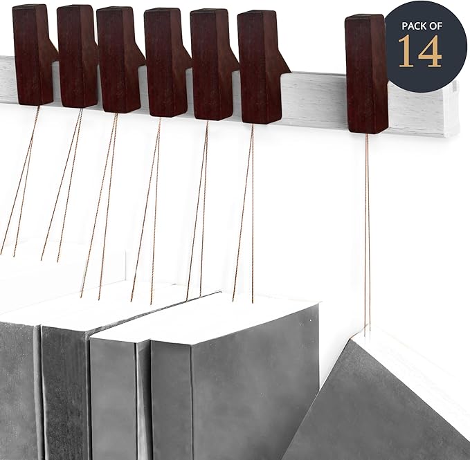 Wall Book Organizers Hanging Pins - Extra Pins for Floating Shelves Wall Mounted, Extra Hardwood Hanging Pins for Floating Bookshelves, Ideal for Book Lovers, (Dark Finish) - LeafyLoom