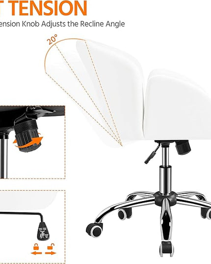 Yaheetech Cute Petal Desk Chair Home Office Swivel Upholstered Leather Makeup Vanity with Armrests for Bedroom Modern Computer Rolling Women White - LeafyLoom