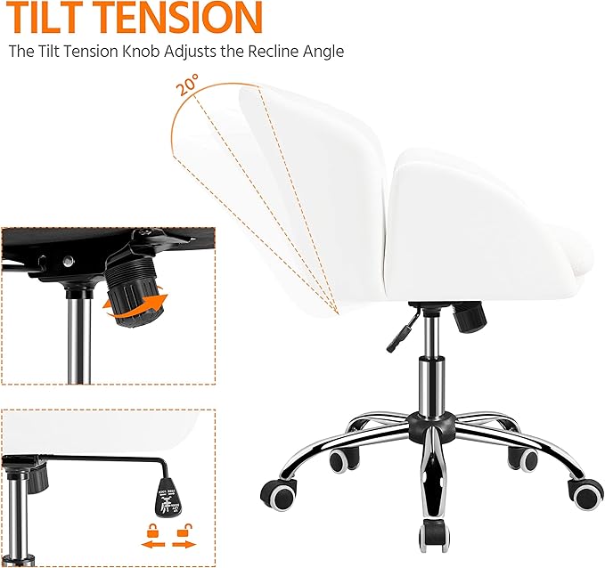 Yaheetech Cute Petal Desk Chair Home Office Swivel Upholstered Leather Makeup Vanity with Armrests for Bedroom Modern Computer Rolling Women White - LeafyLoom