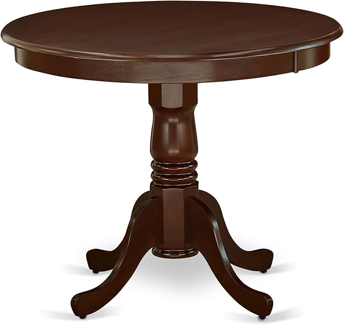 East West Furniture ANAB3-MAH-18 Antique 3 Piece Modern Set Contains a Round Kitchen Table with Pedestal and 2 Coffee Linen Fabric Parson Dining Chairs, 36x36 Inch - LeafyLoom