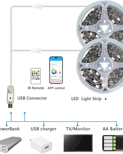 phopollo RGB Smart LED Strip Lights, 32.8ft (2 Rolls of 16.4ft) LED Lights for Bedroom, APP Control, Multiple Colors on One Line, Color Changing Strip Lighting Music Sync, USB Powered Phopollo