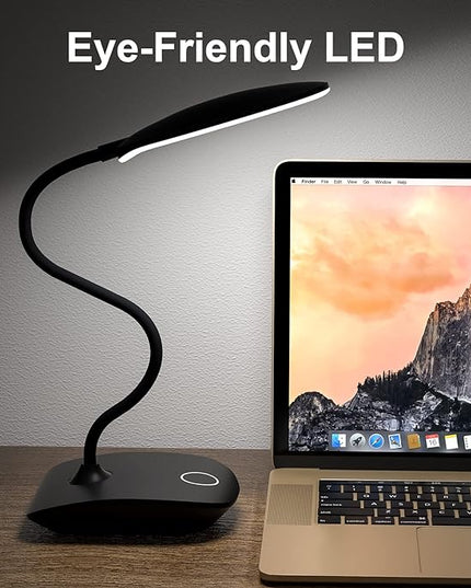 DEEPLITE Battery Operated Desk Lamp, LED Desk Light 3 Lighting Stepless Dimming, Table Lamp 5W Touch Control Eye Caring, Flexible Gooseneck, Portable Reading Light for Dorm Study Bedroom (Set of 2) - LeafyLoom