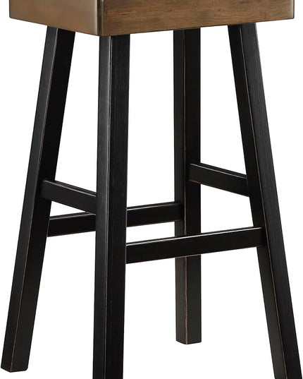 Lexicon Saddle Bar Stools Set of 2 Barstools with Footrest, Armless Dining Chairs for Kitchen Island, Breakfast Nook, Living Room, Pub Height, Black/Brown - LeafyLoom