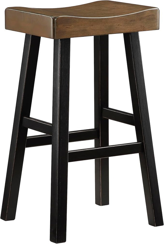 Lexicon Saddle Bar Stools Set of 2 Barstools with Footrest, Armless Dining Chairs for Kitchen Island, Breakfast Nook, Living Room, Pub Height, Black/Brown - LeafyLoom