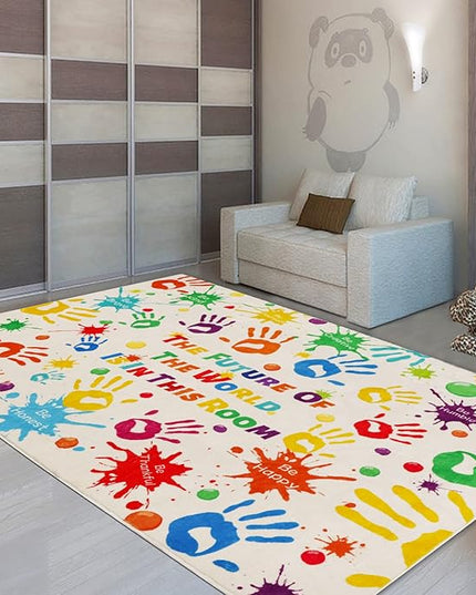 Colorful Kids Rug, Washable Rug for Kids, Handprints Area Rugs for Kids Bedroom, Non-Slip Play Mat Ultra Soft Thick Indoor Plush Rugs for Playroom Classroom Nursery Decor (78.7 X 59 INCH) - LeafyLoom