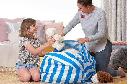 Aubliss Stuffed Animal Bean Bag Storage Chair (Blue/White Striped, Large (38'')) - LeafyLoom