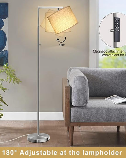 Dimmable Floor Lamp, 4-Color Temperature Modern Standing Lamp with Remote Control & Beige Shade, Tall Pole Floor Lamp for Living Room, Bedroom, Study Room, Office (LED Bulb Included) -Silver - LeafyLoom