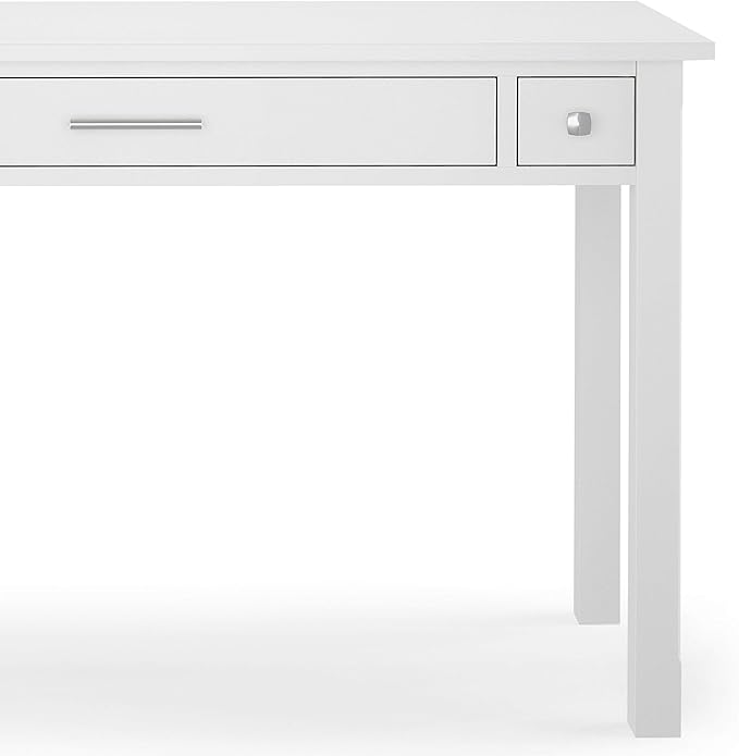 SIMPLIHOME Avalon SOLID WOOD Contemporary 47 Inch Wide Writing Desk in White, For the Office Desk, Writing Table, Workstation and Study Table - LeafyLoom