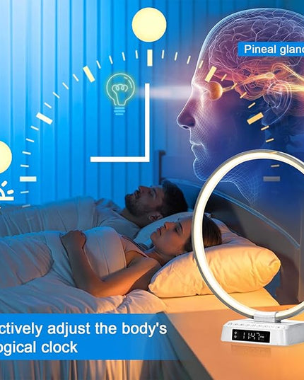 Light Alarm Clock Wake up Light Bioclock Adjustment Sunrise Alarm Clock Awakening lamp Bedside lamp Table lamp Nightstand Lamp Aureole Ring Light - LeafyLoom