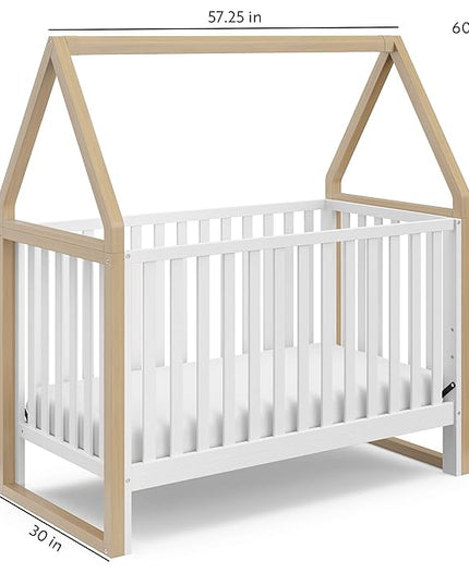 Storkcraft Orchard 5-in-1 Convertible Crib (White with Driftwood) – GREENGUARD Gold Certified, Canopy Style Baby Crib, Converts from Crib to Toddler Bed, Daybed and Full-Size Bed - LeafyLoom