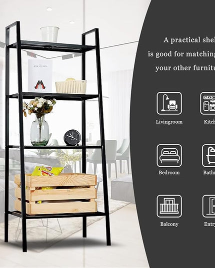 4-Tier Metal Ladder Shelf, Black Ladder Bookshelf Multifunctional Ladder-Shaped Plant Flower Stand Industrial Organizer Rack Storage Shelves for Living Room, Bedroom, Office - LeafyLoom