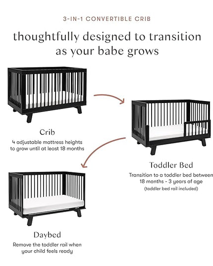 Babyletto Hudson 3-in-1 Convertible Crib with Toddler Bed Conversion Kit in Black, Greenguard Gold Certified - LeafyLoom