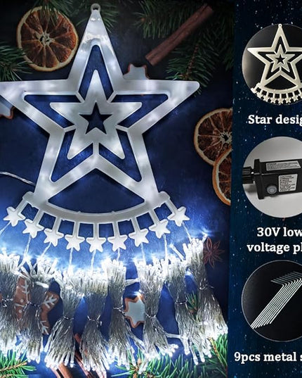 Aokudoni Christmas Decorations Outside, 12.6FT 350 LED 8 Modes Star Christmas Lights Outdoor, Christmas Lights for House Yard Porch Holiday Decoration, Cool White Aokudoni