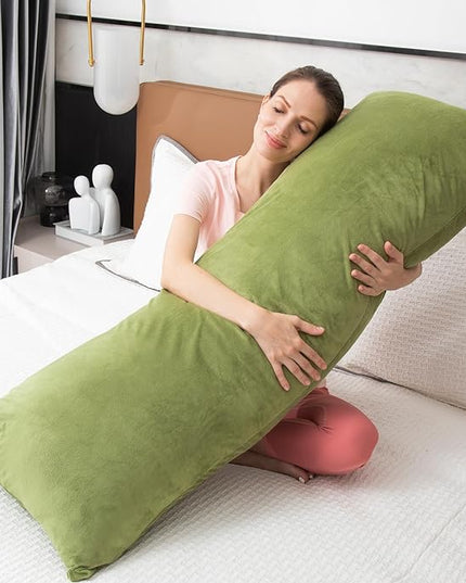Body Pillows for Adults, Long Pillow for Bed, Firm Large Body Pillow with Velvet Cover for Side Sleeper, 20x54 Inches (Green) - LeafyLoom