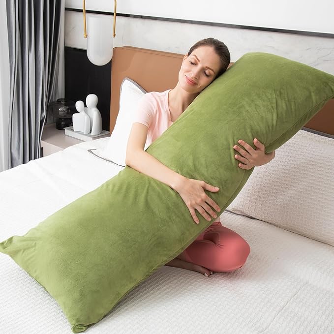 Body Pillows for Adults, Long Pillow for Bed, Firm Large Body Pillow with Velvet Cover for Side Sleeper, 20x54 Inches (Green) - LeafyLoom
