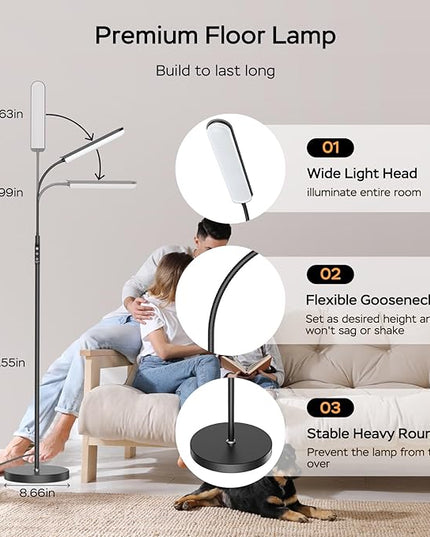 Floor Lamp, 15W Bright LED Floor Lamps for Living Room, Remote & Touch Control, 0.5H/1H Timer, Adjustable 2700K-6500K Colors & Brightness Eye Caring Reading Lamp, Gooseneck Standing Lamp - LeafyLoom