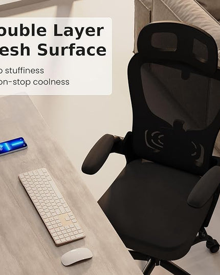 Ergonomic Office Chair, High Back Home Desk Chair with Adjustable Lumbar Support and Headrest, Breathable Mesh Swivel Task Chair, Executive Computer Chair Black, 1 Pack - LeafyLoom