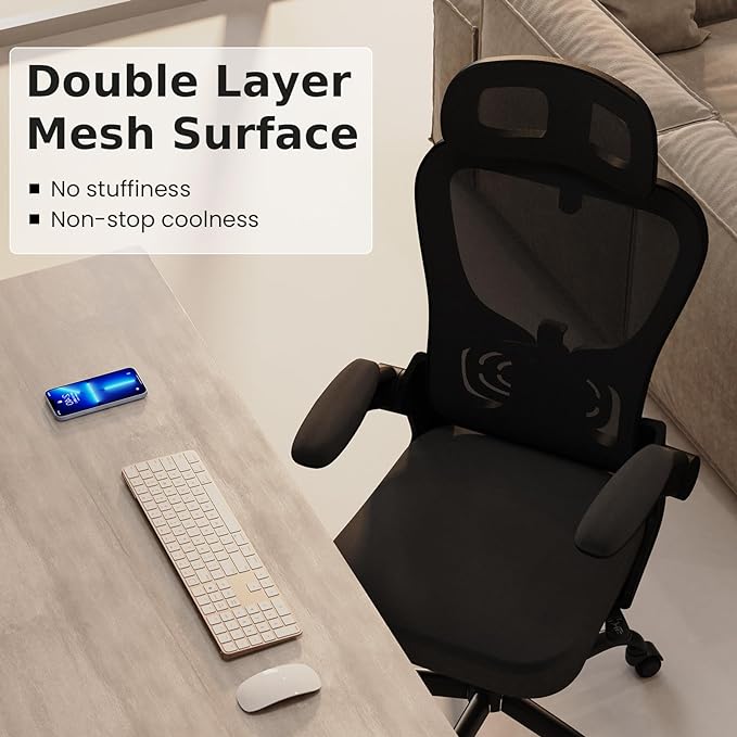 Ergonomic Office Chair, High Back Home Desk Chair with Adjustable Lumbar Support and Headrest, Breathable Mesh Swivel Task Chair, Executive Computer Chair Black, 1 Pack - LeafyLoom