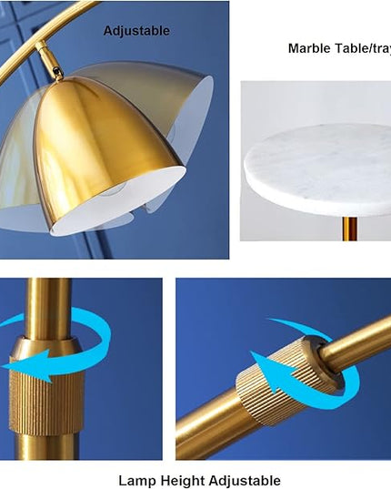 Modern Floor Lamp, Functional Bedside Lamp, Stylish Floor Lamp for Bedroom, Living Room or Office (with Marble Table) - LeafyLoom