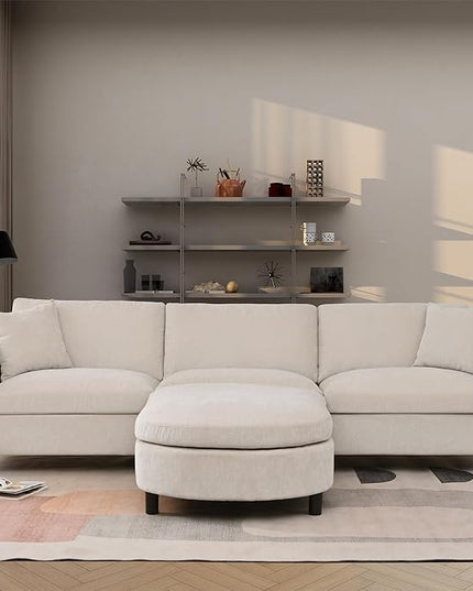 L Shaped Convertible Modular Sectional Couch with Movable Ottoman and Detachable Backrest , 4 Seater Reversible Corner Sofa ,Comfy Chenille Upholstered Sleeper Sofa&Couches for Living Room Office - LeafyLoom