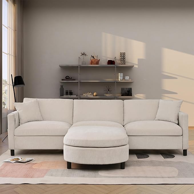 L Shaped Convertible Modular Sectional Couch with Movable Ottoman and Detachable Backrest , 4 Seater Reversible Corner Sofa ,Comfy Chenille Upholstered Sleeper Sofa&Couches for Living Room Office - LeafyLoom
