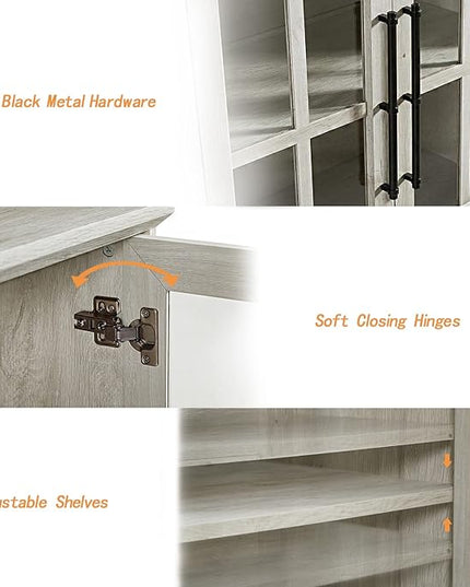 Okvnbjk Coffee Bar Storage Cabinet with Doors and Shelves, Small Farmhouse Buffet Cabinet for Kitchen, Accent Credenza Storage Bar Cabinet for Living/Dining Room, Bedroom, Hallway, White Oak - LeafyLoom