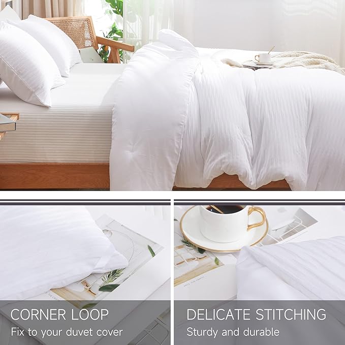 White Seersucker Comforter Set Queen Size (90x90 in), 3 Pieces Soft Crinkled Textured Comforter with 2 Pillowcases, Lightweight Microfiber Down Alternative Bedding Set for All Season - LeafyLoom