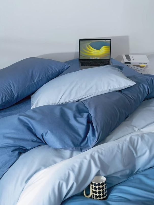 Blue Gradient Comforter Set Queen Gradient Blue Bedding Comforter Set Light Blue Queen Bedding Set Blanket Quilts Blue Color Comforter Set for Queen Bed - LeafyLoom
