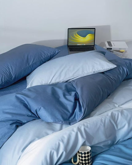 Blue Gradient Comforter Set King Gradient Blue Bedding Comforter Set Multicolor Blue King Bedding Set Cotton Blanket Quilts Blue Color Comforter Set for King Bed - LeafyLoom