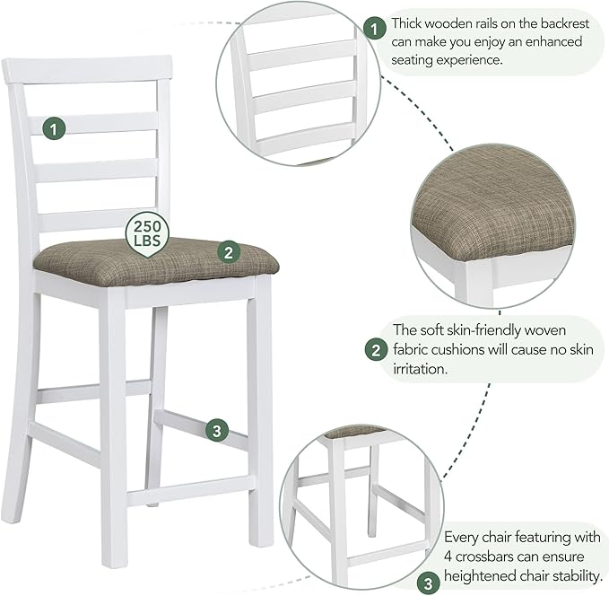 5 Piece Industrial Dinette Sets Wooden Kitchen Dining Table and 4 Matching Upholstered Chairs, for Diningroom Living Room, Easy to Assemble, Brown + White Wash - LeafyLoom