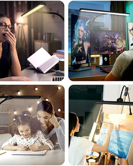 LED Desk Lamp Eye-Caring Architect Task Lamp, 18W LED 3 Modes 6 Brightness, Modern Desk Light for Home Office/Workbench/Monitor, Remote Control and Touch (Black) - LeafyLoom
