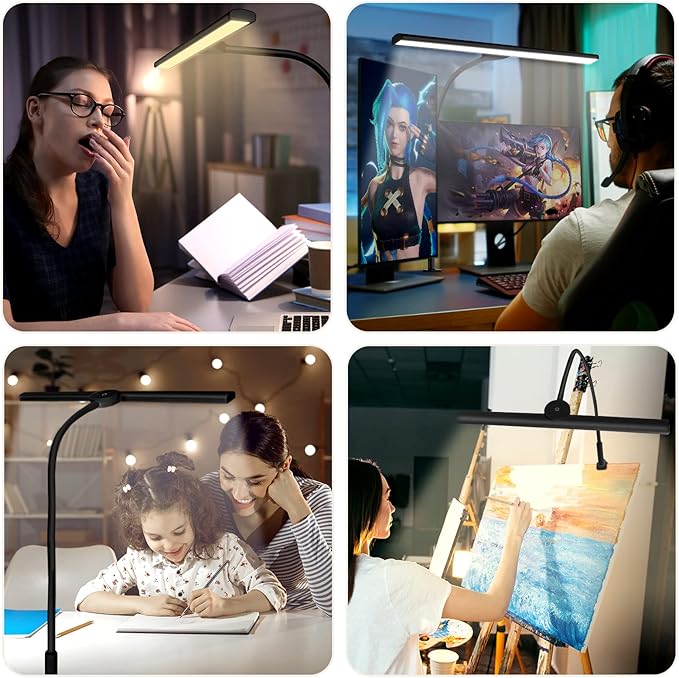 LED Desk Lamp Eye-Caring Architect Task Lamp, 18W LED 3 Modes 6 Brightness, Modern Desk Light for Home Office/Workbench/Monitor, Remote Control and Touch (Black) - LeafyLoom