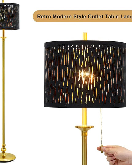 Luvkczc Traditional 60" Tall Standing Lamp for Living Room with Gothic Lampshade&Pull Chain - Tall Corner Reading Standing Lamp for Bedroom, Office, Home Decor (Bulb Included) - LeafyLoom