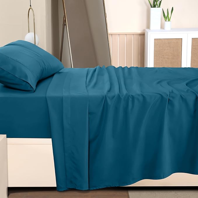Utopia Bedding Twin Bed Sheets Set - 3 Piece Bedding - Brushed Microfiber - Shrinkage and Fade Resistant - Easy Care (Twin, Denim Blue) - LeafyLoom