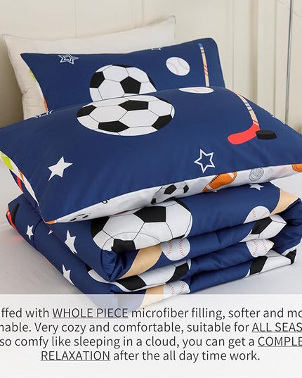RYNGHIPY Kids Sports Theme Bedding Set, Basketball Football Baseball Tennis Print Comforter Set for Teens Boys Girls, Super Soft Lightweight (Balls,Twin) - LeafyLoom