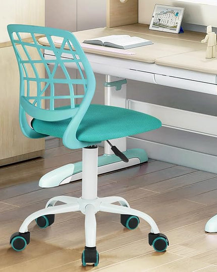 FurnitureR Kids Desk Chair, Armless Office Chair Small Adjsutable Swivel Task Chair with Soft Cushion for Study Kids Teens Child, Turquoise - LeafyLoom