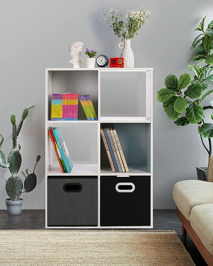 PATHIRA US Wooden Storage Bookcase 6-Cube, Fits 11 Inch Storage Bin, Modular Bookshelf Square Cabinet Organizer, Display Cube Shelves Compartments, White - LeafyLoom