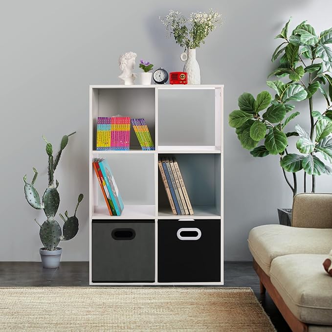 PATHIRA US Wooden Storage Bookcase 6-Cube, Fits 11 Inch Storage Bin, Modular Bookshelf Square Cabinet Organizer, Display Cube Shelves Compartments, White - LeafyLoom