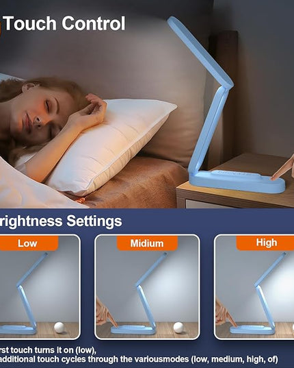LED Desk Lamp for Office Home & Battery Operated Lamp Rechargeable Lamp Foldable & Portable Light, LED Desk Light Strip, 3 Brightness Dimmable Small Desk Lamp Wireless Reading Lamp - LeafyLoom