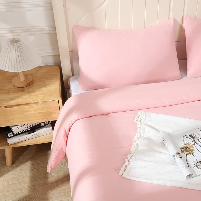 Pink Comforter King Size, Aesthetic Modern Bedding Set for Girls/Women, Cute Soft & Lightweight Chic Microfiber Bed Sets, 3 pcs-1 Comforter & 2 Pillowcases (104x90 Inches) - LeafyLoom